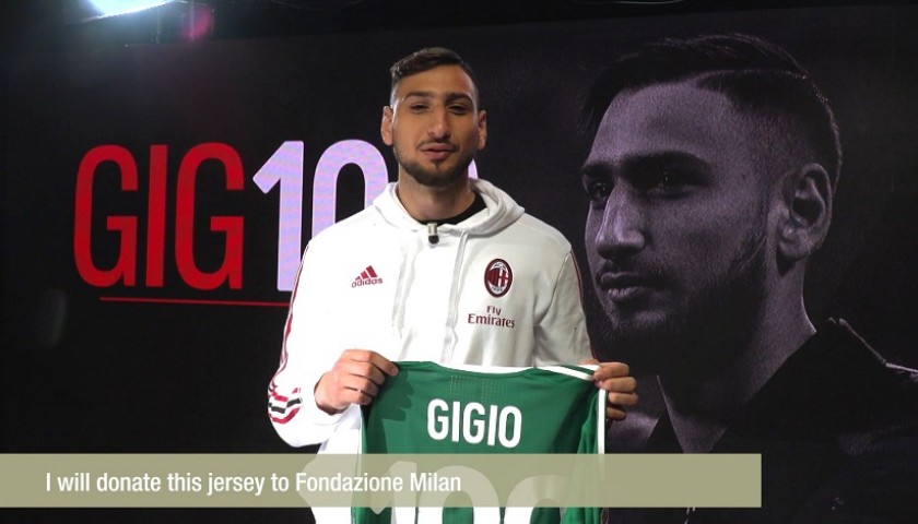 Donnarumma's 100th Game Milan Shirt, Signed with Dedication