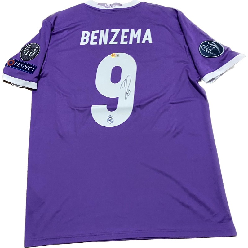 Maglia replica firmata di Karim Benzema del Real Madrid 2016