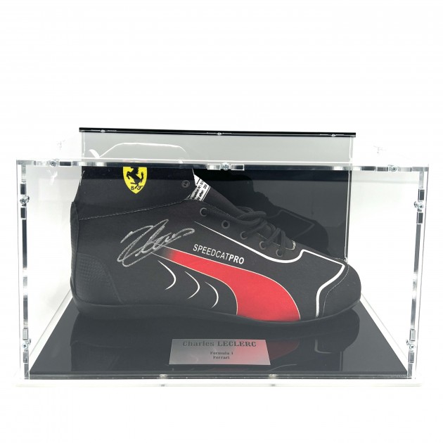 Charles Leclerc Signed Ferrari Boot in Display Case