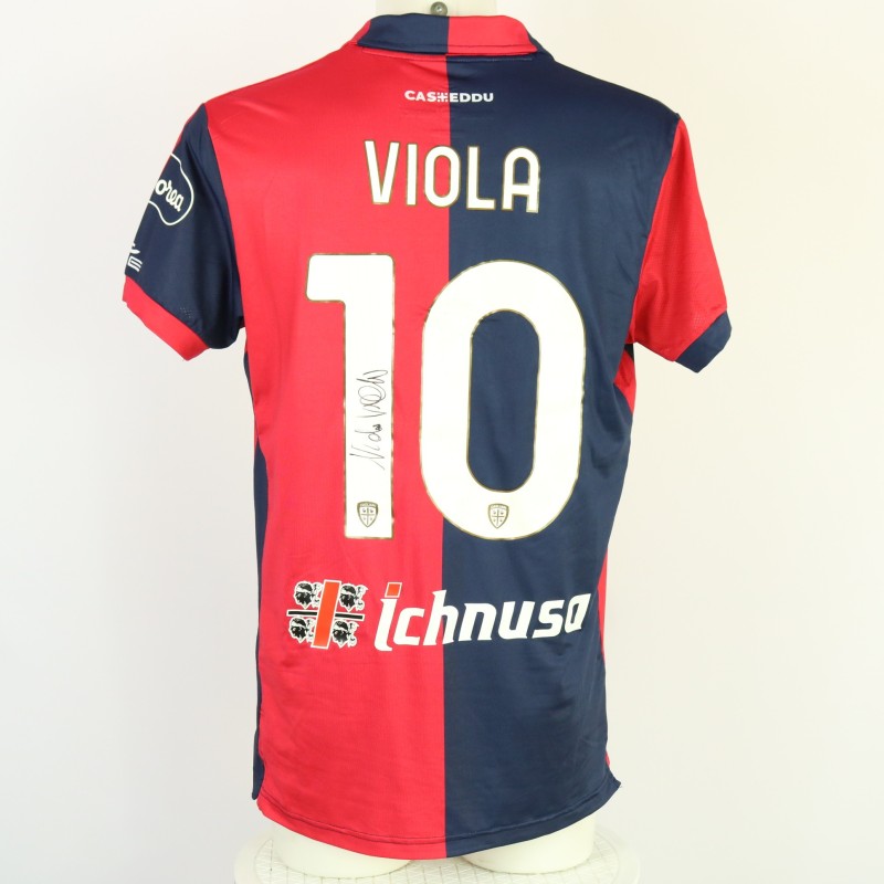 Maglia Viola unwashed Cagliari vs Hellas Verona 2024 "Keep Racism Out" - Autografata