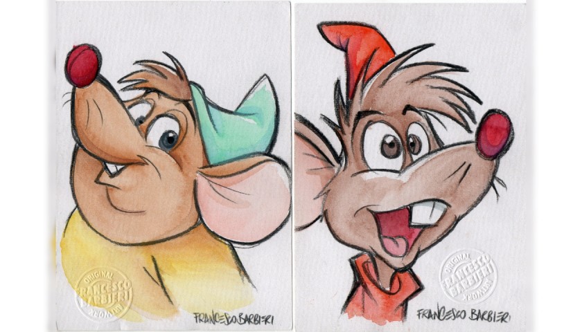 Sketches of Jaq and Gus (Cinderella) by Francesco Barbieri