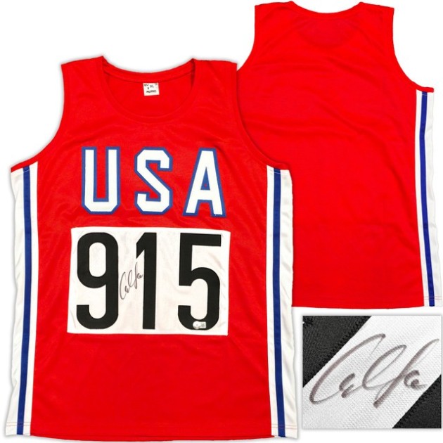 Carl Lewis Signed USA Athletic Bib