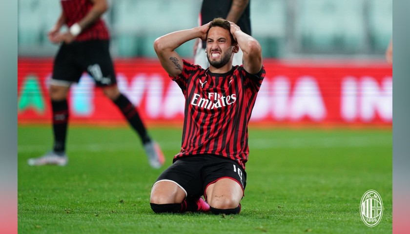Calhanoglu's Worn and Signed Shirt, Juventus-Milan - "Andrà Tutto Bene"