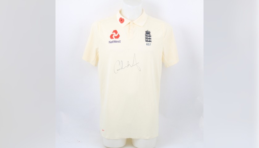 ECB 2018 Cricket Test Poppy Shirt Signed by Woakes