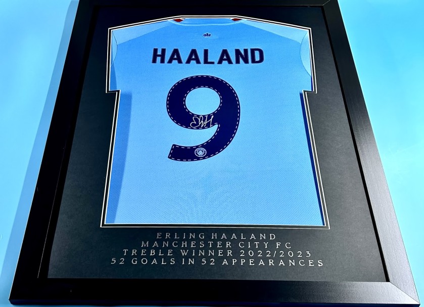 Win FC Espositore Con Foto Autografata Di Erling Haaland, Formato A4, Cornice Nera 33x24 Cm, Regalo Per Fan Manchester City