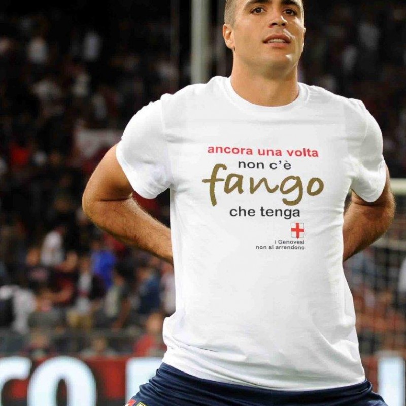 Matri match worn shirt “Non c’è fango che tenga” , Genoa–Empoli Serie A 2014/2015 - signed