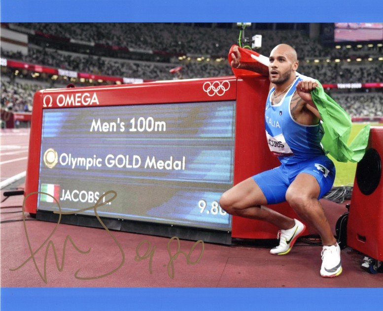 Fotografia Olimpiadi autografata dal Campione Marcell Jacobs