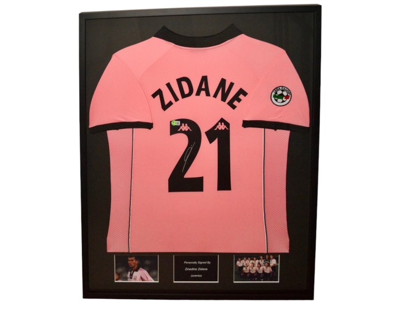 Maglia da trasferta della Juventus 1998 firmata e incorniciata da Zinedine Zidane