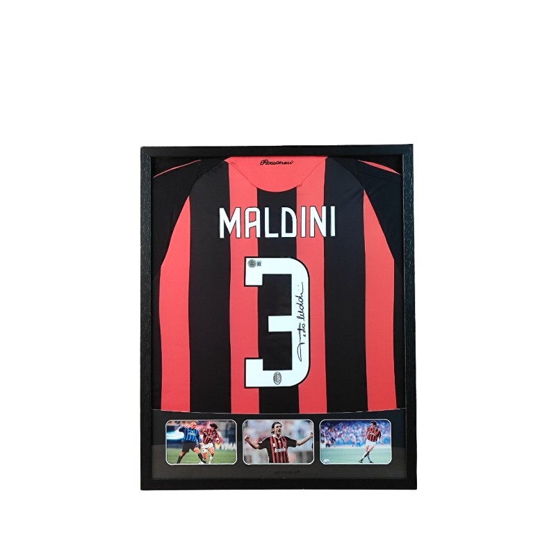 Maglia Milan Maldini in cornice deluxe di alta qualità - Autografata