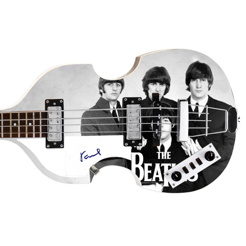 Paul McCartney dei Beatles firmato con grafica personalizzata Hofner Bass