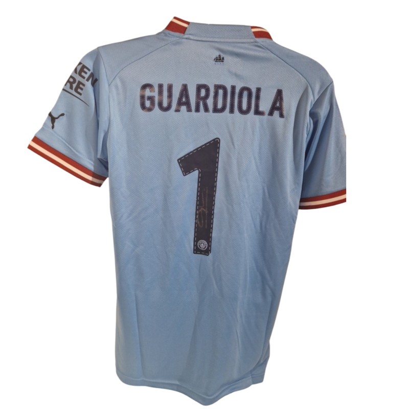 Pep Guardiola's Manchester City 2022/23 CL Final Signed Replica Shirt