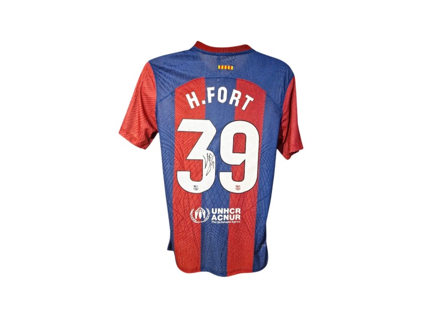 Maglia FC Barcelona 2023/24 firmata da Hector Fort, versione giocatore replica