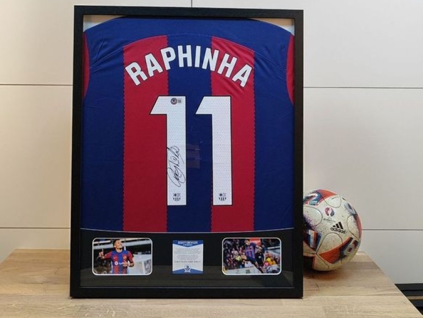 Maglia dell'FC Barcelona firmata e incorniciata da Raphinha