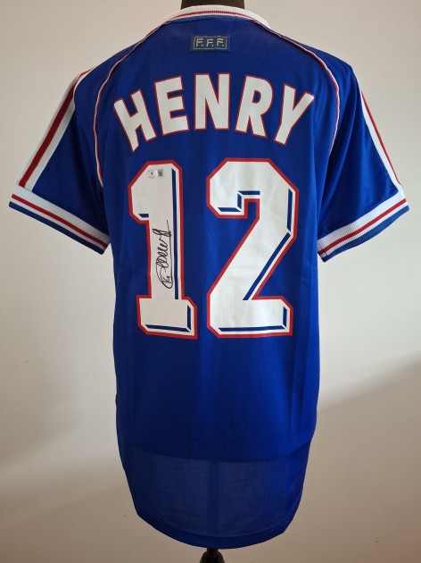 Maglia replica firmata di Thierry Henry per i Mondiali di calcio 1998