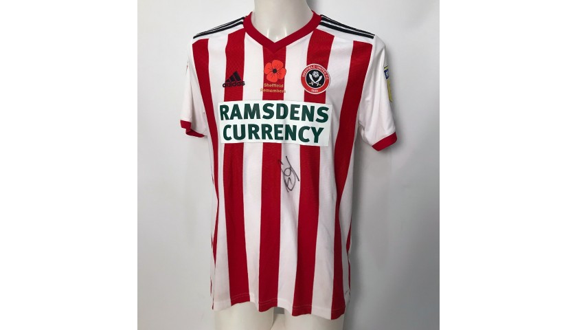 Jack O'Connell's Sheffield United Worn and Signed Poppy Home Shirt 