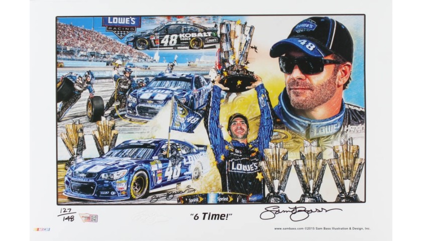 Sam Bass Signed LE 2015 Jimmie Johnson "6-Time!" Print