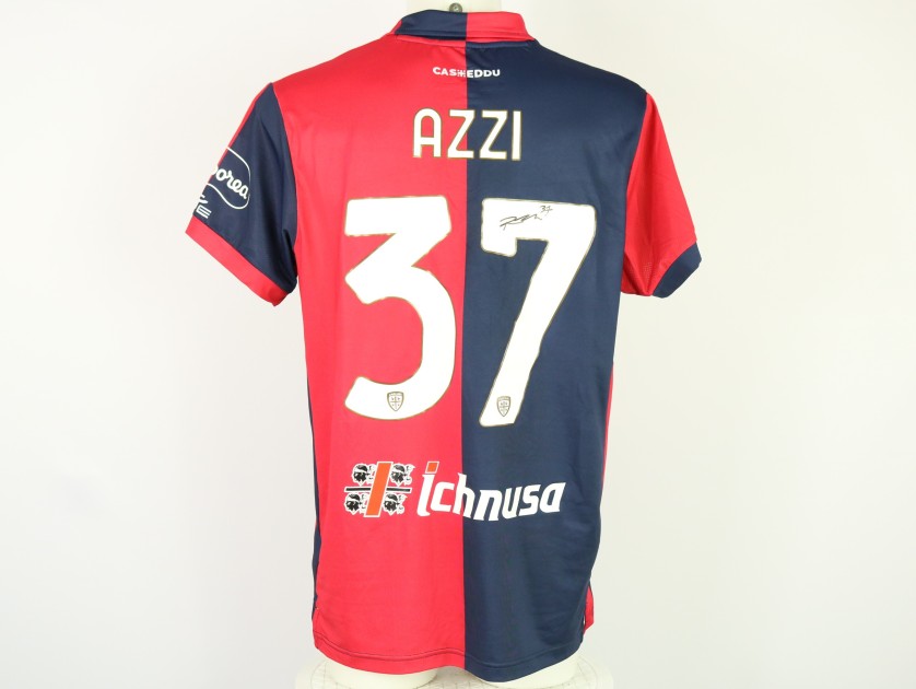 Azzi's Unwashed Signed Shirt, Cagliari vs Hellas Verona 2024 "Keep Racism Out"