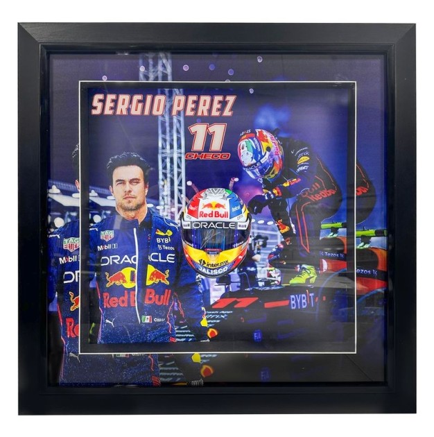 Sergio Pérez Signed and Framed Red Bull Helmet