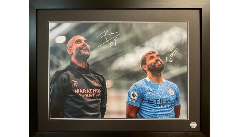 Pep Guardiola and Sergio Aguero Photograph, Signed and Framed 