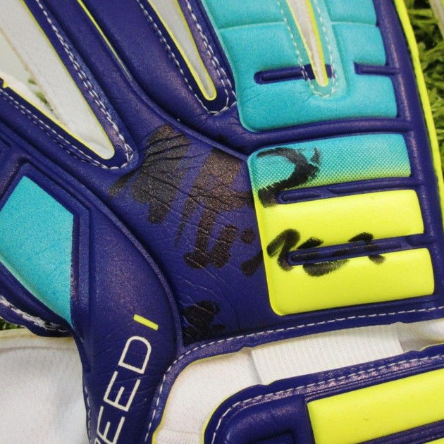 Perin Genoa goalkeeper gloves, match issued Serie A 2014/2015 - signed