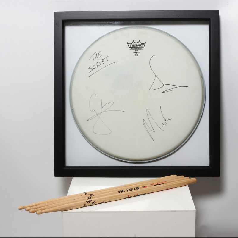 Glen Power, The Script Signed and Framed Drum Head and Sticks