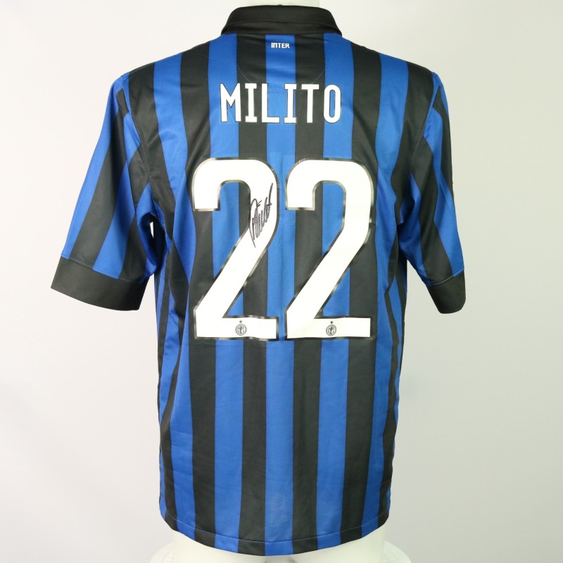 Milito Official Inter Signed Shirt, 2011/12
