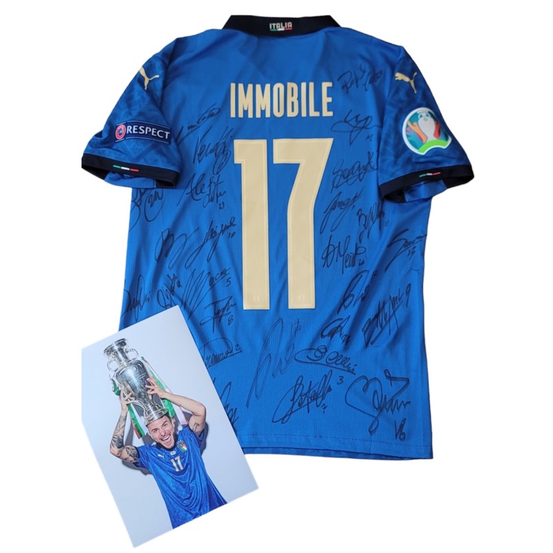 Immobile's Issued Shirt, Italy vs England Final Euro 2020 - Signed by the Team