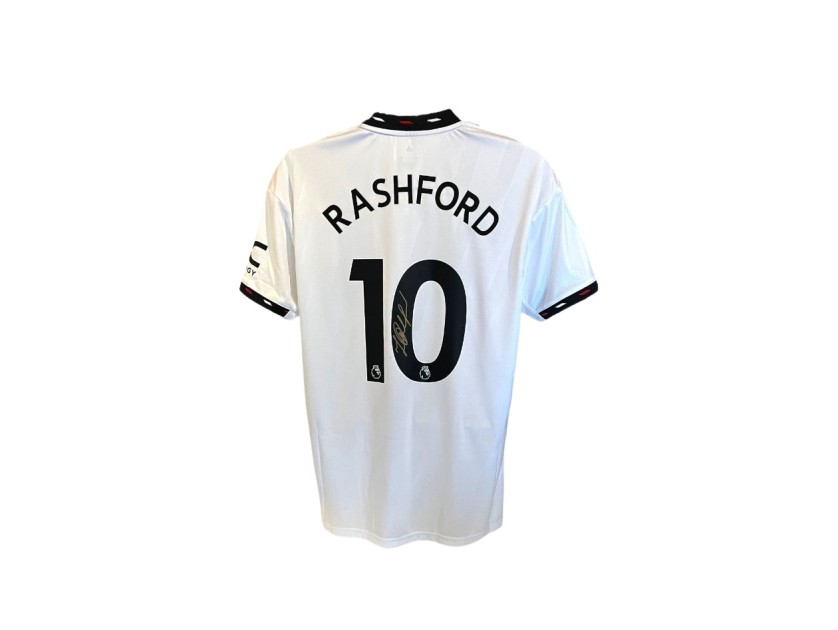 La maglia ufficiale da trasferta firmata da Marcus Rashford per il Manchester United 2022/23