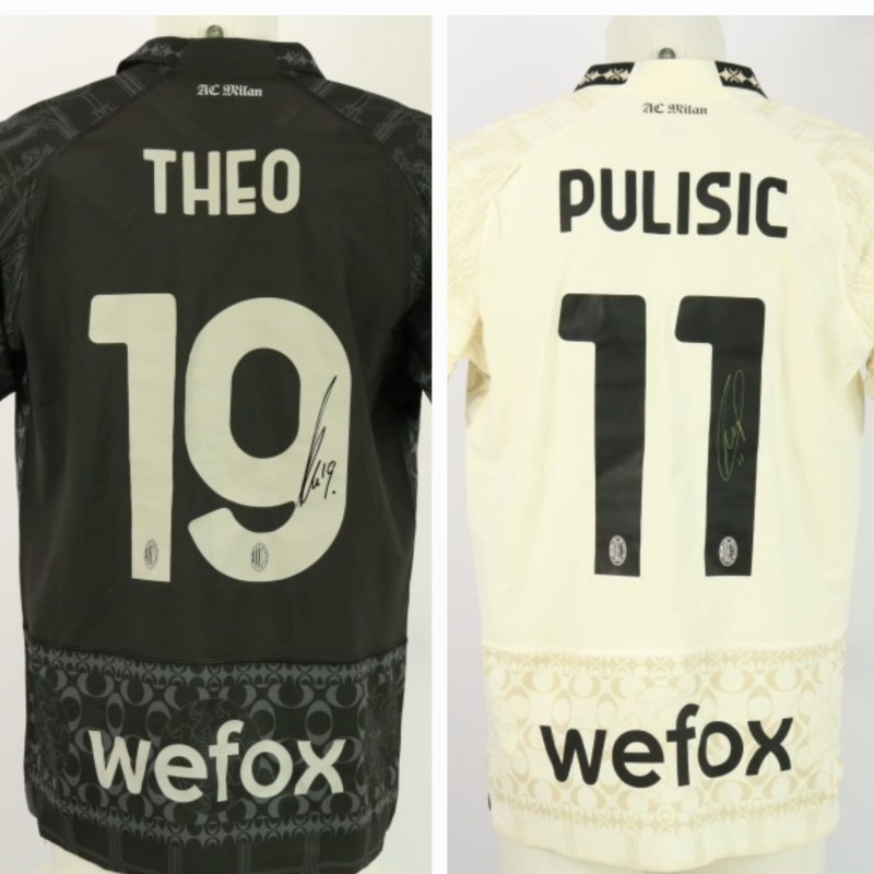 Pulisic and Theo's Milan X Pleasures Signed Match Shirts, 2023/24 