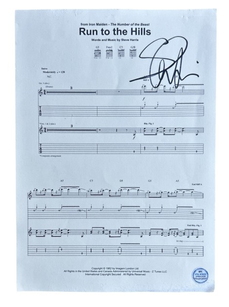 Steve Harris of Iron Maiden Signed Sheet Music