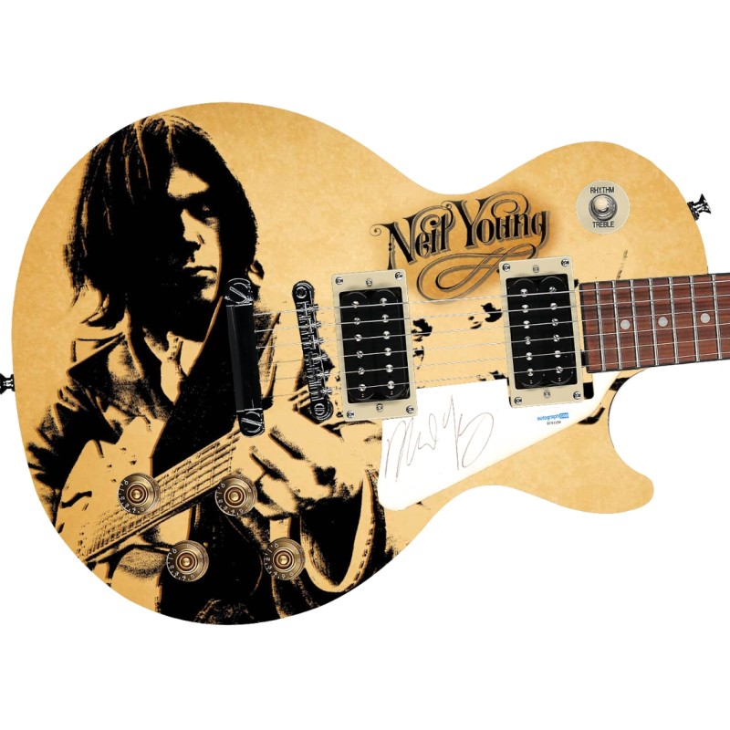 Chitarra grafica Neil Young firmata "Harvest Harmony" Custom Les Paul 100