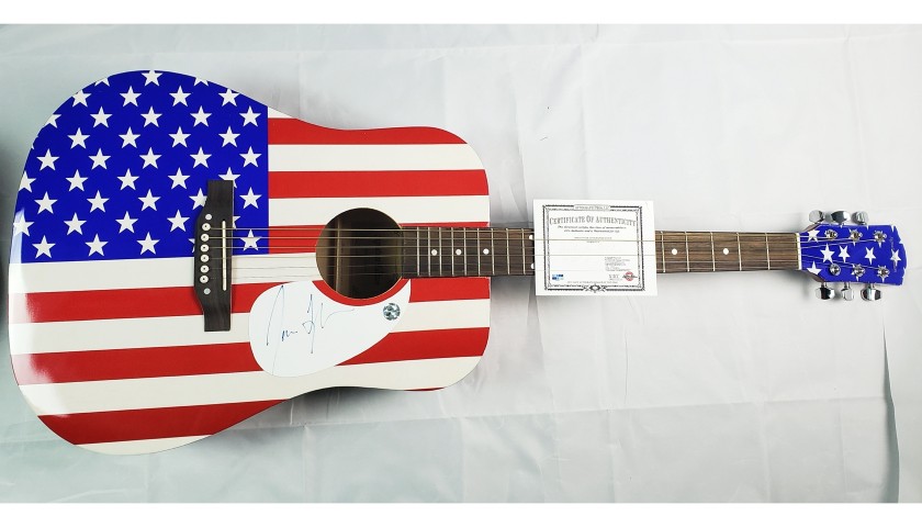 James Taylor Hand Signed American Flag Acoustic Guitar 
