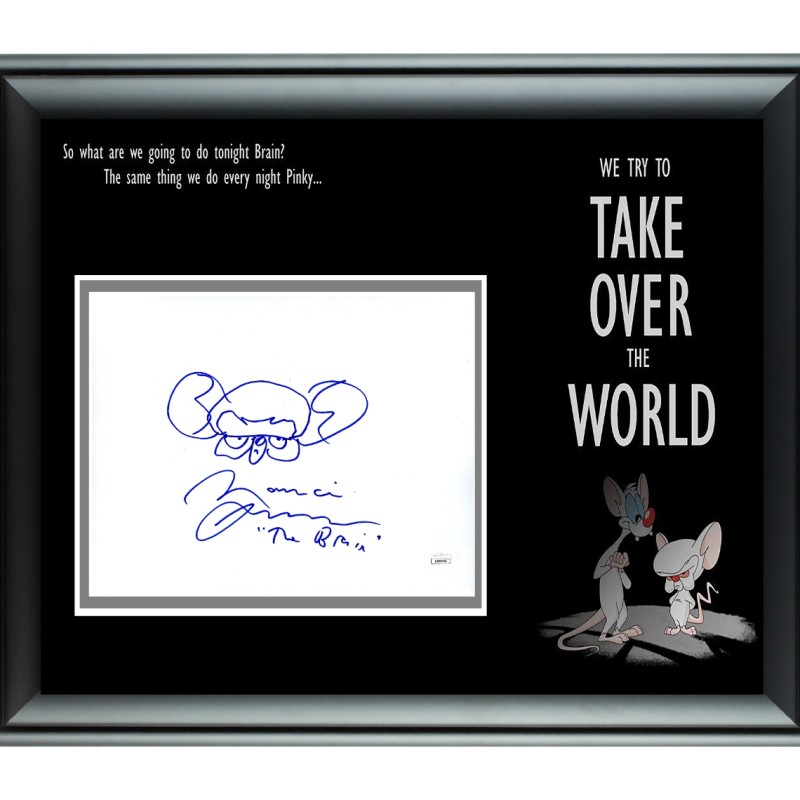 Maurice Lamarche Signed and Framed Pinky and The Brain Custom Sketch Photo