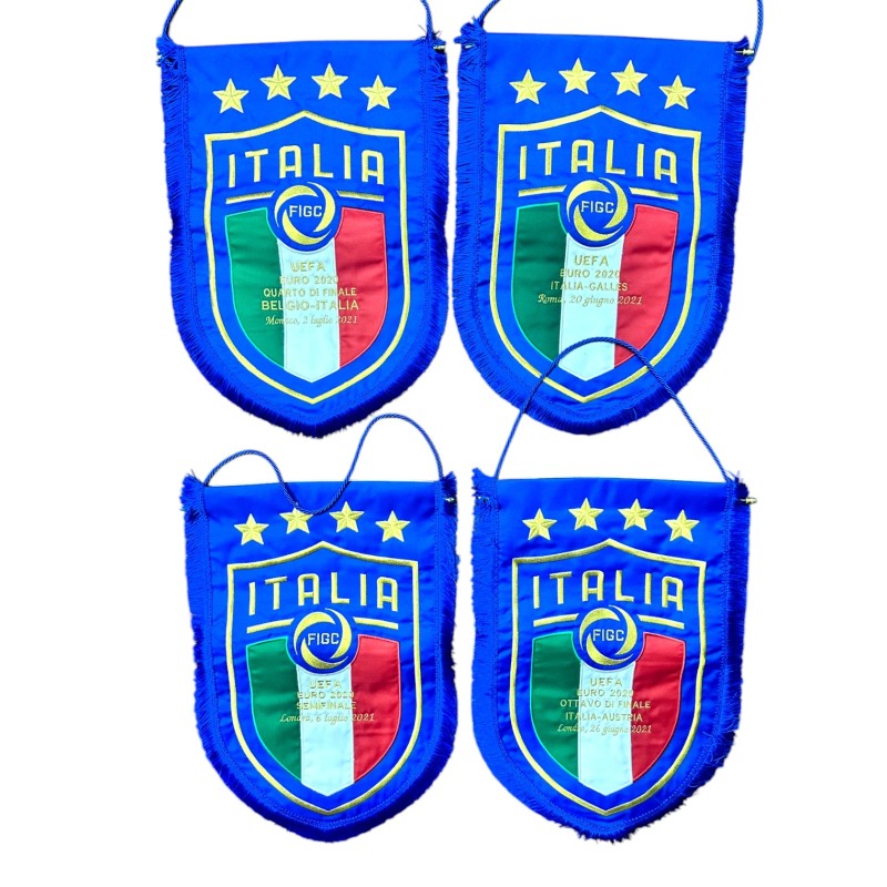 Italy's Collection of Four Match-Issued Pennants, EURO 2020 Final Phase