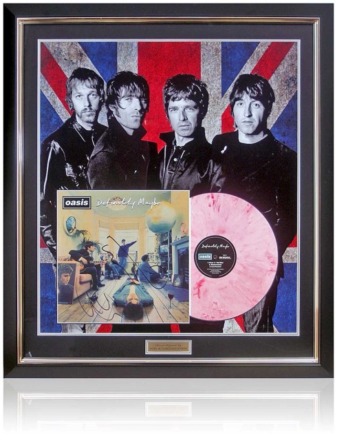 Presentazione dell'album in vinile 12" firmato dagli Oasis, "Definitely Maybe".