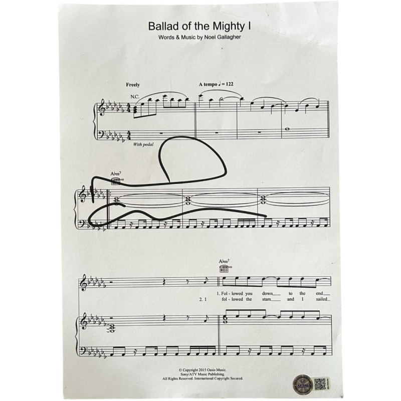 Noel Gallagher of Oasis Signed Sheet Music