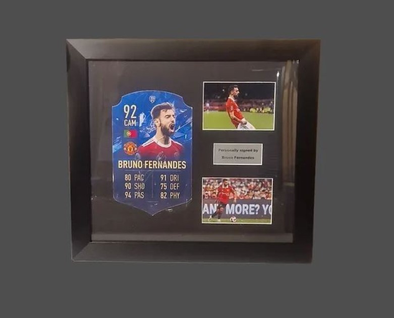 Cartellino del Manchester United di Bruno Fernandes firmato e incorniciato