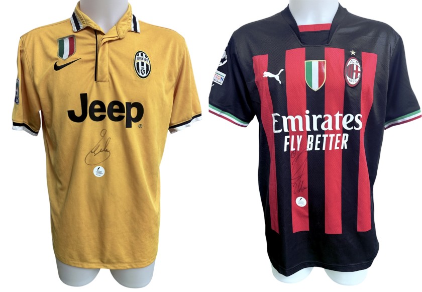 Collection of Two Juventus and Milan Replica Shirt - Signed by Carlos Tevez and Zlatan Ibrahimovic