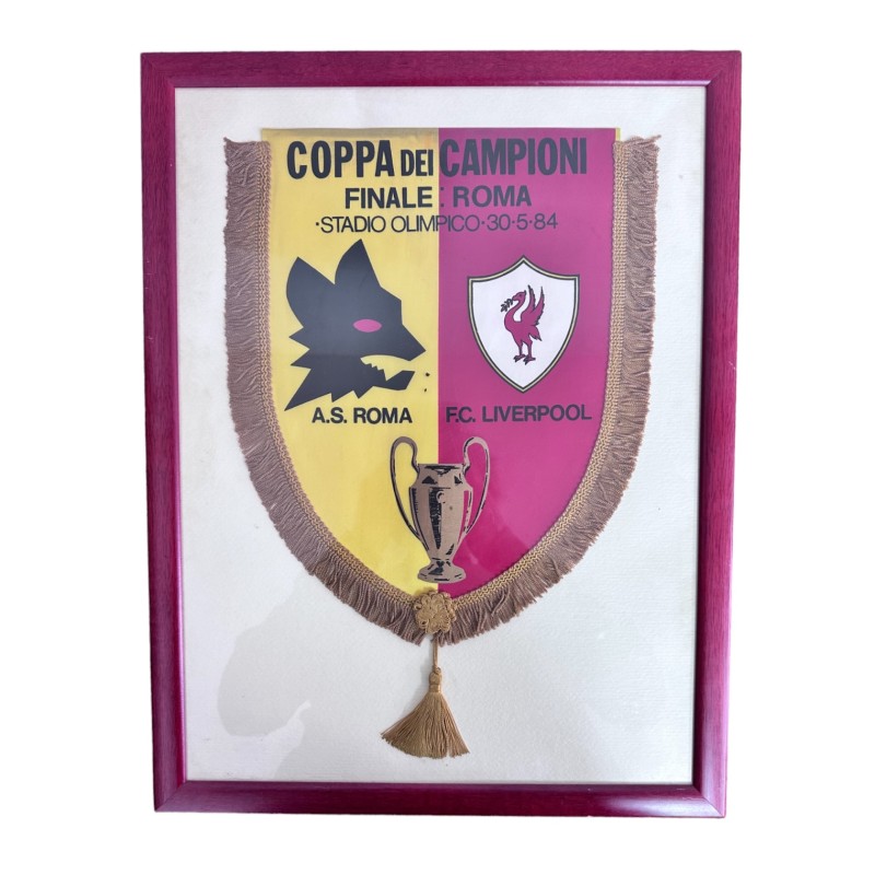 Roma vs Liverpool Match Pennant, Champions Cup Final 1984 - Framed