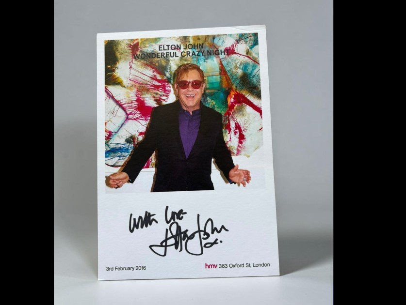 Elton John Signed Official HMV Art Card