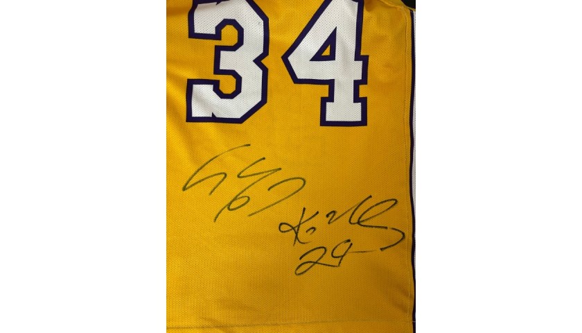 Shaquille O'Neal Signed Yellow Custom Jersey w/Kobe 24 Patch BAS Itp