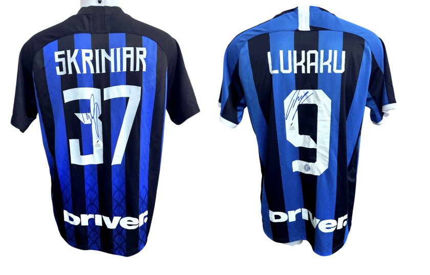 Collection of Two Inter Replica Shirts - Signed by Milan Skriniar and Romelu Lukaku