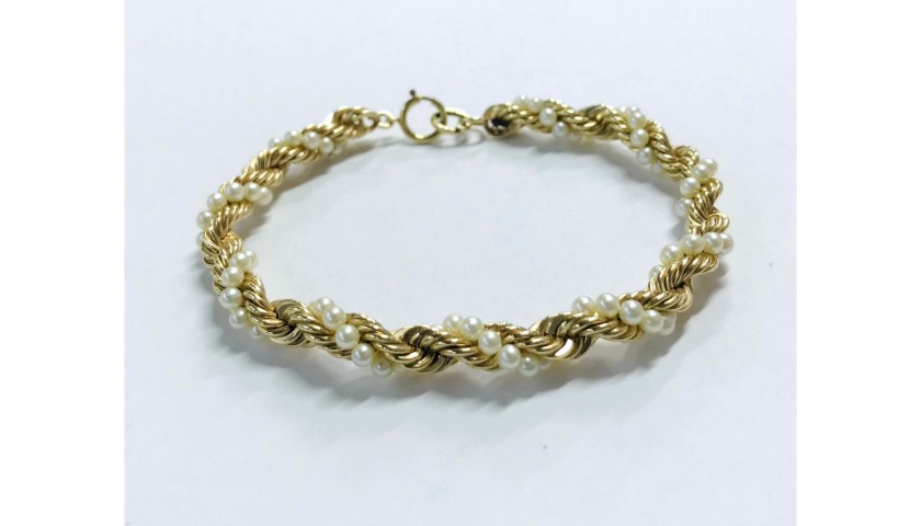 14KT Yellow Gold Twisted Pearl Bracelet