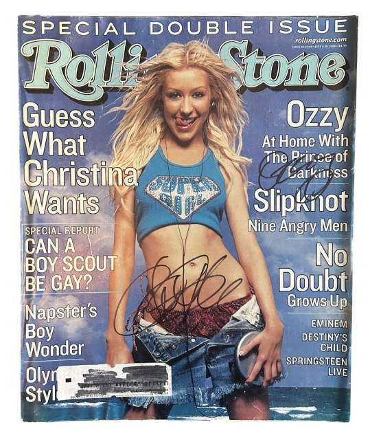 Christina Aguilera and Ozzy Osbourne Signed Rolling Stone Magazine