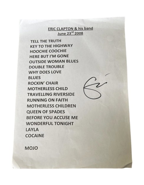 Eric Clapton Signed Setlist