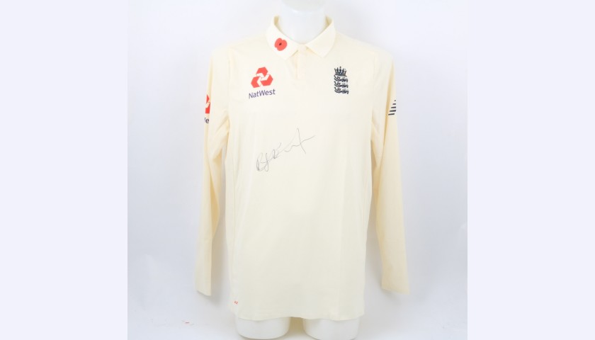 ECB 2018 Cricket Test Poppy Shirt Signed by Burns