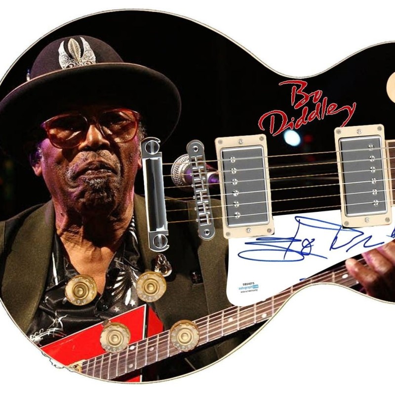 Bo Diddley Signed Custom Graphics 1/1 Photo Guitar
