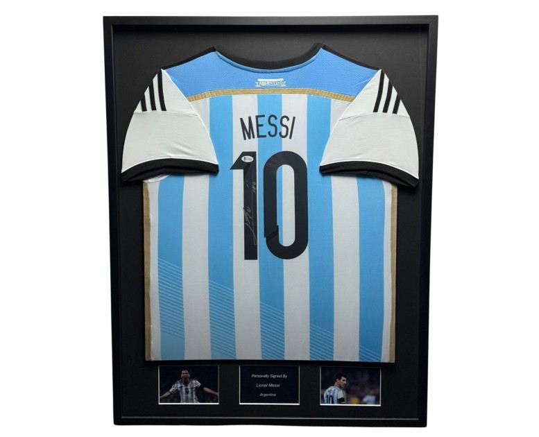 Camicia dell'Argentina di Lionel Messi firmata e incorniciata