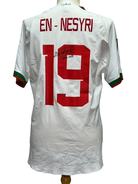 En Nesyri Worn and Signed Shirt, Belgium vs Morocco WC Qatar 2022
