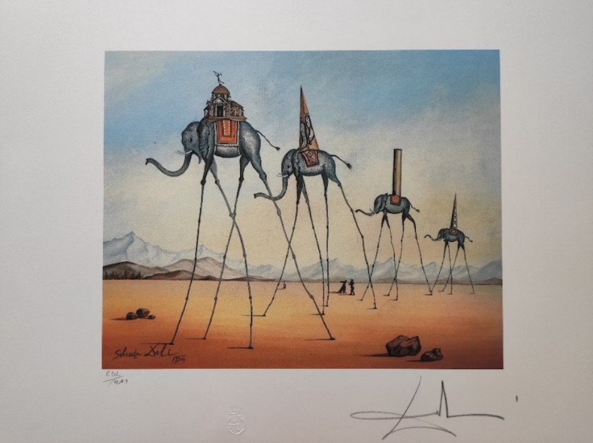 "Elephants Giraffe" Lithograph Signed by Salvador Dalí